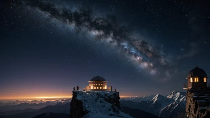 "Inside an observatory atop a mountain peak, a telescope points towards a comet streaking across the night sky. Around the observatory, shelves are lined with manuscripts and star charts detailing ancient civilizations interpretations of cosmic events. The...