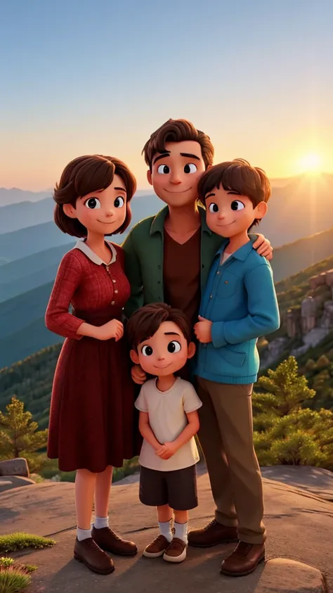 heartwarming family at the mountain top sunrise