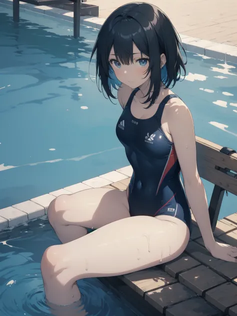 ultra-Top-quality by art God, ultra-detailed, high resolution, shinkai makoto style, anime moe artstyle, best anime 8k konachan wallpaper, pixiv contest winner, perfect anatomy, break,(Please draw a picture of a girl in a swimsuit sitting sleepily on a ben...