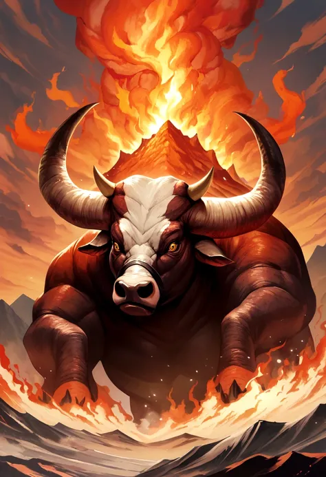 Monster volcano bull with flames