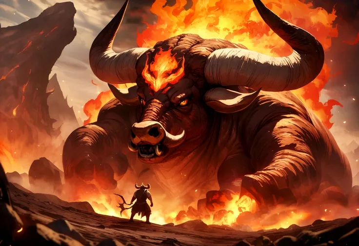 Monster volcano bull with flames