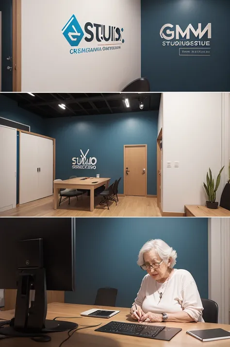 Create a logo for a studio with a grandma&#39;s face and write the name below: grandma&#39;s affection