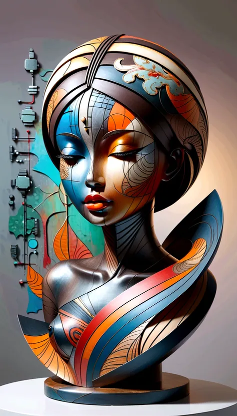 abstract sculpture ,young woman(thai style)half body,abstract art,surreal