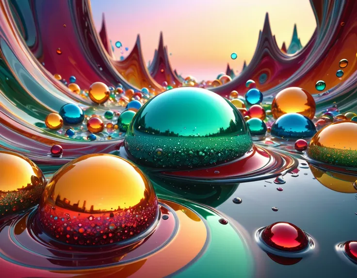 elegantism, insane detail, lighty and shiny beautiful voronoi swirl light chaotic vivid bold surreal landscape, in center pearly and reflective colorful Porcelain bubbles,dew,Organic 3D HD, [{one}({liquid plasma with {orange white brown green red ligh-red ...