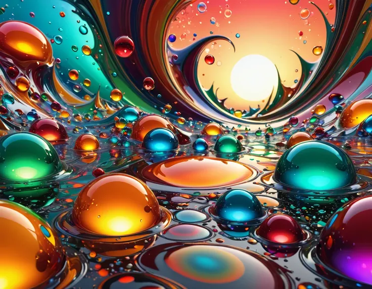 elegantism, insane detail, lighty and shiny beautiful voronoi swirl light chaotic vivid bold surreal landscape, in center pearly and reflective colorful Porcelain bubbles,dew,Organic 3D HD, [{one}({liquid plasma with {orange white brown green red ligh-red ...