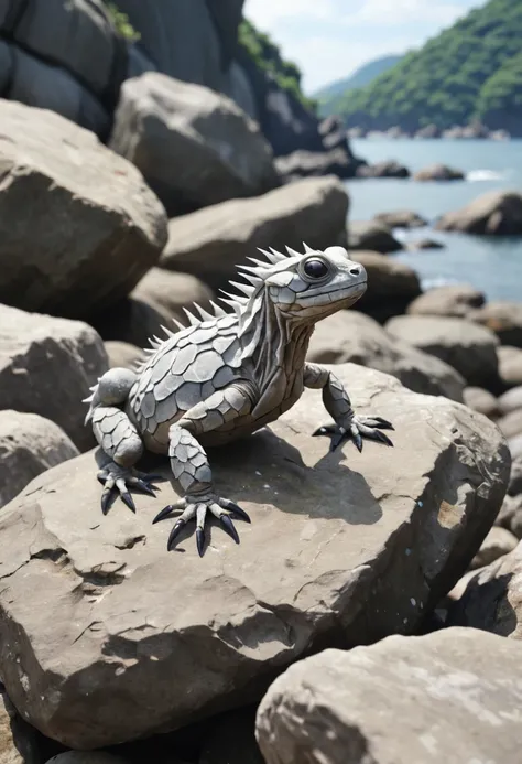 Unidentified creatures on the rocks。Keep your background realistic。