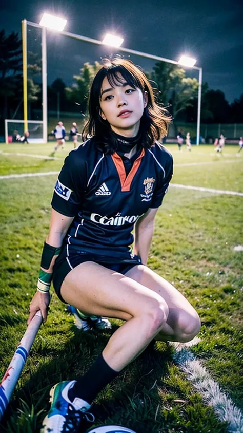 (A woman wearing a rugby jersey、Wearing panties、Not wearing a skirt:1.3)、22 year old Japanese woman、Very beautiful woman、One Woman、solo、Cute Face、Portrait、Detailed skin texture、((Highest quality、high resolution、High resolution、High definition、masterpiece、1...