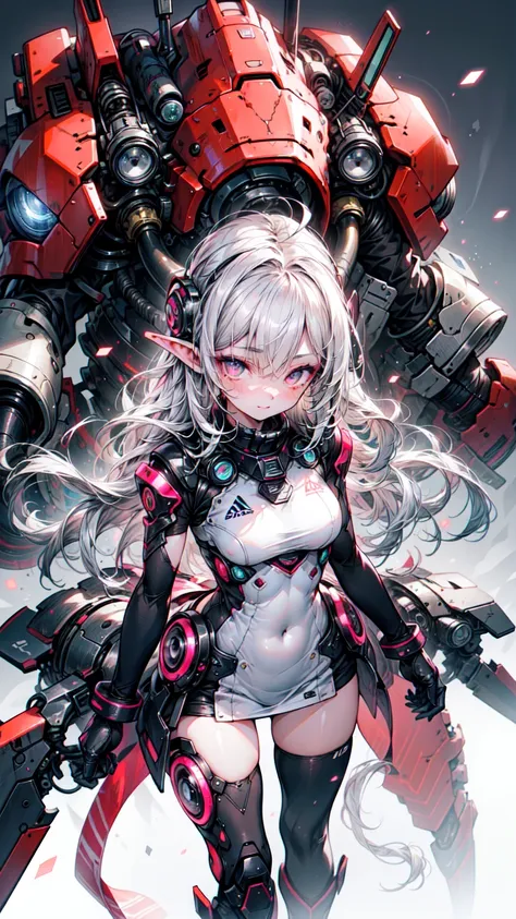 (One Girl)、(beauty)、(Gray Hair)、(30 years old)、(Best image quality)、(8K quality)、(cyber punk)、(Tabletop)、 (Flickering Light)、(cyber punkの軍服を着る)(With a sword)、Cinematic Light, Cinema Shadow, Clear images, Very detailed, Volumetric, brightスプライト, Particle Eff...