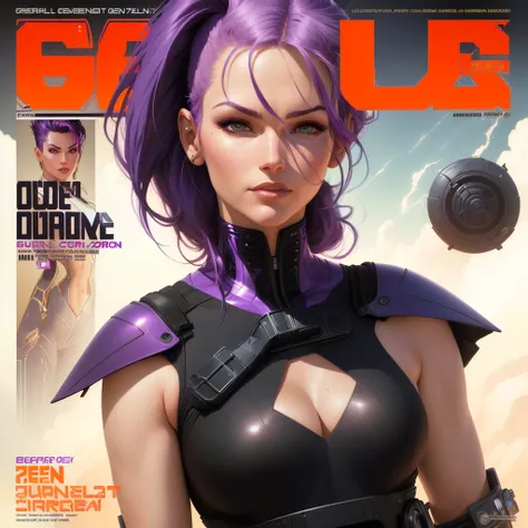 a close up of a person on a magazine cover with a purple hair, artgerm julie bell beeple, beeple and jean giraud, by Galen Dara, greg beeple, comicbook cover, gq cover : :, gq magazine cover, gerald brom style, cover shot, artgerm craig mullins, cover girl