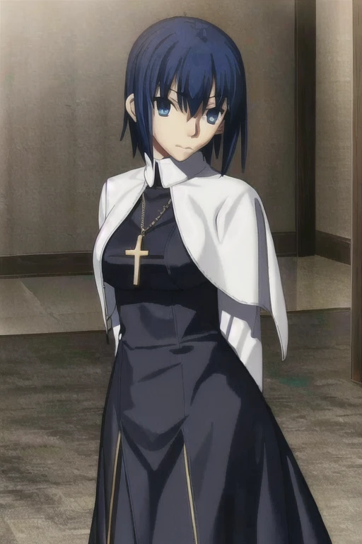 Solo, 1girl, ciel, nun, cross necklace, nun outfit 