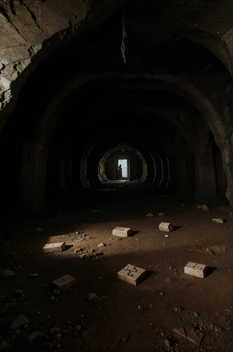 A huge, terrifying, abandoned cave for learning magic that contains strange writing symbols on the walls, very realistic and of high quality