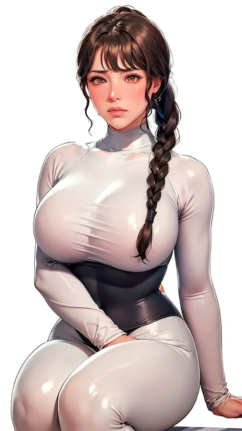 (（（Perfect body,White and tender skin,（（（Black yoga suit, long sleeved yoga suit, yoga pants）））,（（（brown eyes, braid, long hair, braided ponytail, single braid, hair over shoulder, bangs, blush, lips）））,((masterpiece)),highres,((Best quality at best)),mast...