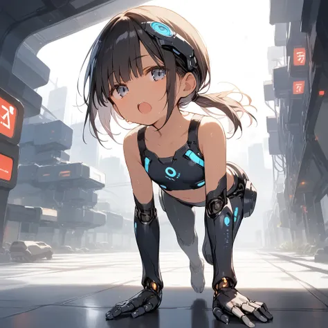 score_9, score_8_up, score_7_up, source_anime, best quality, masterpiece, official art, absurdres, highres, ultra-detailed,waifu2x,Collection: Slice of Life,break,1girl, cyborg girl, briliant azure eyes, crop top cyborg armor, futuristic headset, futuristi...