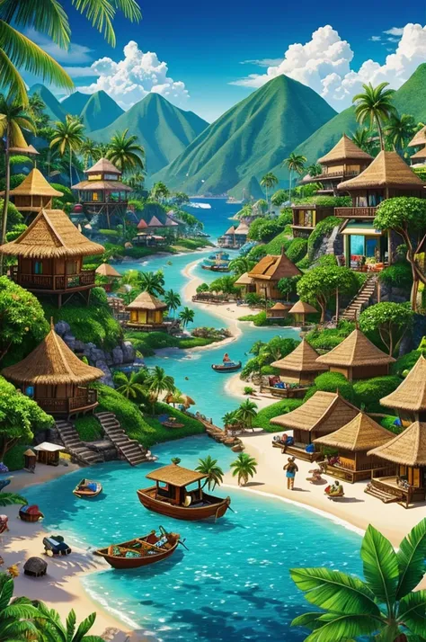 Tropical small village, fantasy style 