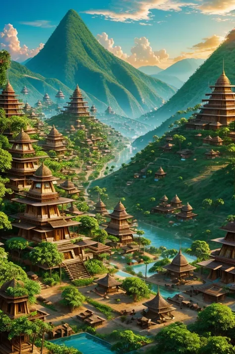 Densely populated Indian village in the tropics, fantasy style epic style 