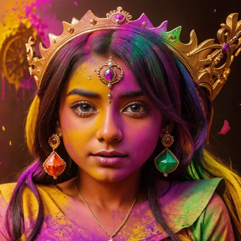 There should be a crown on A and it should be made of three Holi colors and it should be in 3D.