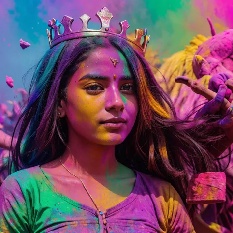 There should be a crown on A and it should be made of three Holi colors and it should be in 3D.