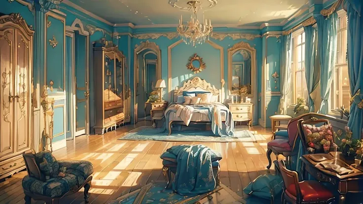 (((masterpiece))), (((best quality))), a magical dorm bedroom, vintage interior