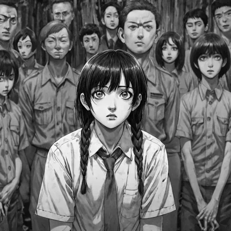 army military, (anime), bizarre scenario, junji ito, yusuke murata, black and white, 8k, anime, horror