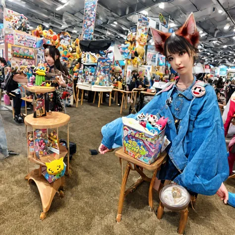 comic con中，personification（cat ears human cat tail）At comic con，There are many different types of Toy figures，Nendoroid 3D，anime statue，Toy figure，q cheeks，Funny company anime style，anime action figure，silicone man，Silicone statue，Styled for Nendoroid，figu...