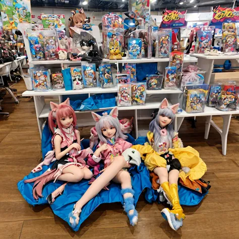 comic con中，personification（cat ears human cat tail）At comic con，There are many different types of Toy figures，Nendoroid 3D，anime statue，Toy figure，q cheeks，Funny company anime style，anime action figure，silicone man，Silicone statue，Styled for Nendoroid，figu...