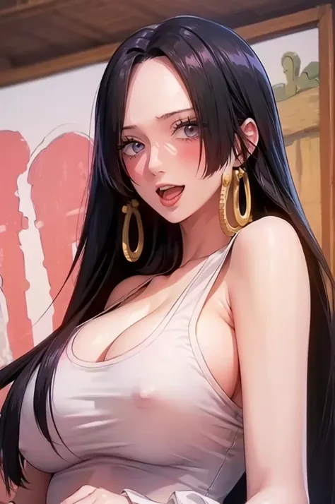 (((masterpiece))), (((best quality))), ((ultra-detailed)), (highly detailed CG illustration), Boa Hancock, (nsfw:1.4), (masterpiece:1.5), Detailed Photo, Smiling, Sexy, (Best Quality: 1.4), (1girl), Beautiful Face, (Black Hair, long Hair: 1.3), Beautiful H...