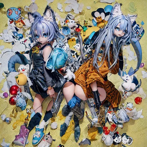 comic con中，kitten personification（cat ears human cat tail）at comic con，there are many different types of toy figures，3d nendoroi...