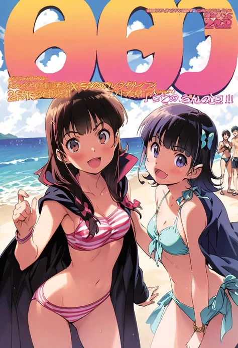 sleeve cape, beach scene, Girls in bikini, hot girls, Cute, high school girls in bikinis on the beach, celebration, boys and girls, hot girls, Shonen Magazine