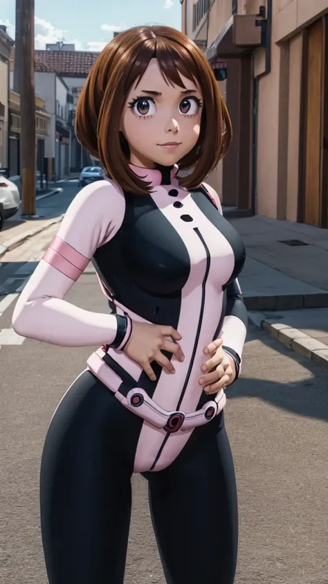 ochakouraraka, ochako uraraka, (uraraka ochako:1.5), (brown eyes:1.5), brown hair, short hair, blush, blush stickers, smile,
BREAK (bodysuit:1.5), skin tight, superhero,
BREAK outdoors, city,
BREAK looking at viewer, standing, idle, hand on hip
BREAK (mast...