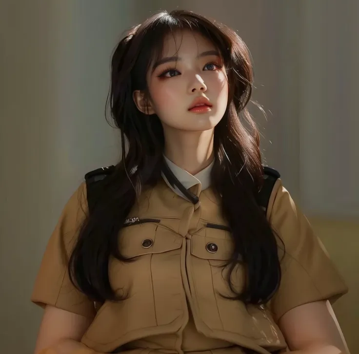 a close up of a woman in a uniform posing for a picture, artwork in the style of guweiz, guweiz, portrait of female korean idol,...