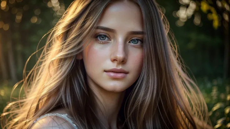 a beautiful girl with long flowing hair, dreamy expression, soft lighting, oil painting, detailed portrait, ethereal, romantic, pastel colors, cinematic, highly detailed, intricate background, dramatic lighting, impressionistic, photorealistic, (best quali...