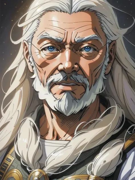 1 old man,anime version,full long white hair highly intricate detailed, light and shadow effects, intricate, highly detailed, di...