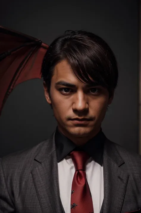 black dragon wearing a plain red tie with in a close-up and realistic style without wings