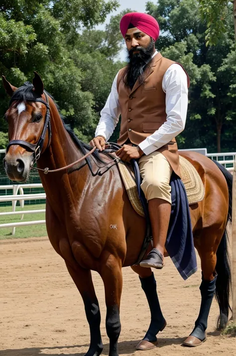 One sikh men is travelling on horse