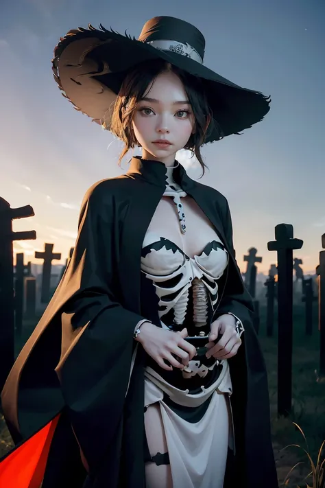 arafed woman in a skeleton costume with a hat on her head, hone onna skeleton geisha, skeleton girl, xue han, goddess of death, goddess of death in a graveyard, inspired by Xie Huan, eerie art style, saint skeleton queen, lulu chen, halloween art style, ji...