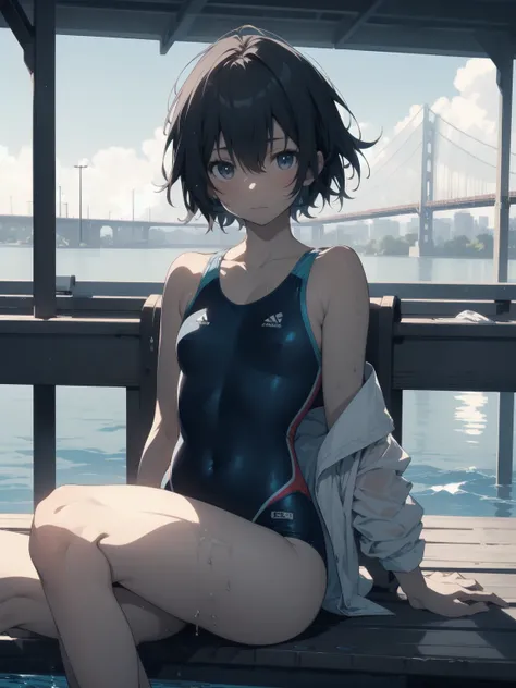 ultra-Top-quality by art God, ultra-detailed, high resolution, shinkai makoto style, anime moe artstyle, best anime 8k konachan wallpaper, pixiv contest winner, perfect anatomy, break,(Please draw a picture of a girl in a swimsuit sitting masturbation on a...