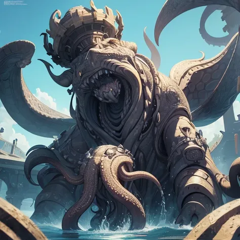  (Absurdres, master piece, best high quality image, very detailed features, very detailed textures, carefuly detailed with no deformed parts in all the artwork), solo character alone.
Colosal kraken, he is grey and white, has a big brain, six yellow eyes, ...