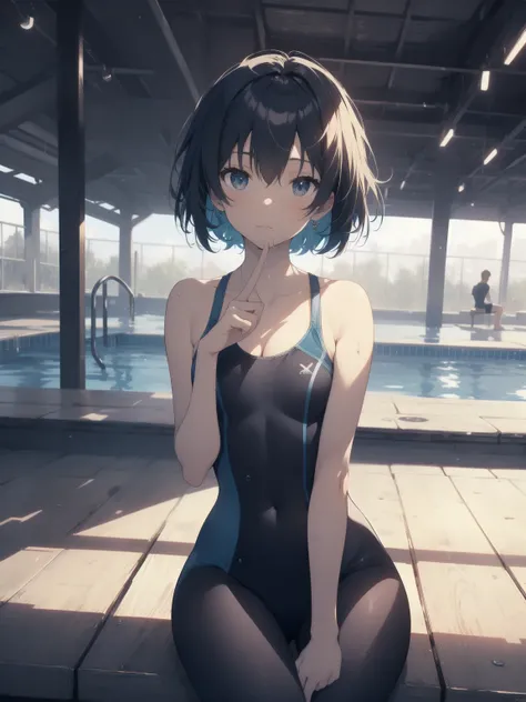 ultra-Top-quality by art God, ultra-detailed, high resolution, shinkai makoto style, anime moe artstyle, best anime 8k konachan wallpaper, pixiv contest winner, perfect anatomy, break,(Please draw a picture of a girl in a swimsuit sitting masturbation on a...