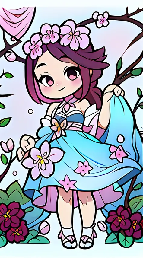 a girl, kawaii princess, standing, (Flower garden), shoulder length hair, full body, in the center of the camera, line art