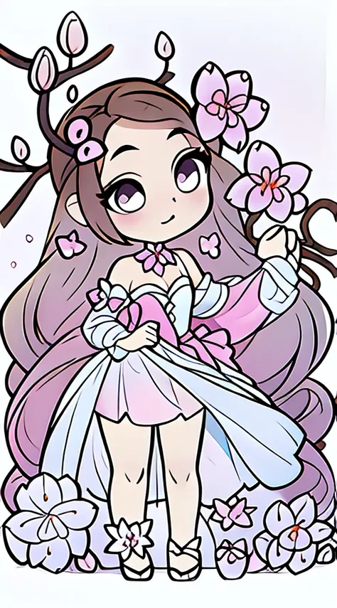 a girl, kawaii princess, standing, (Flower garden), shoulder length hair, full body, in the center of the camera, line art