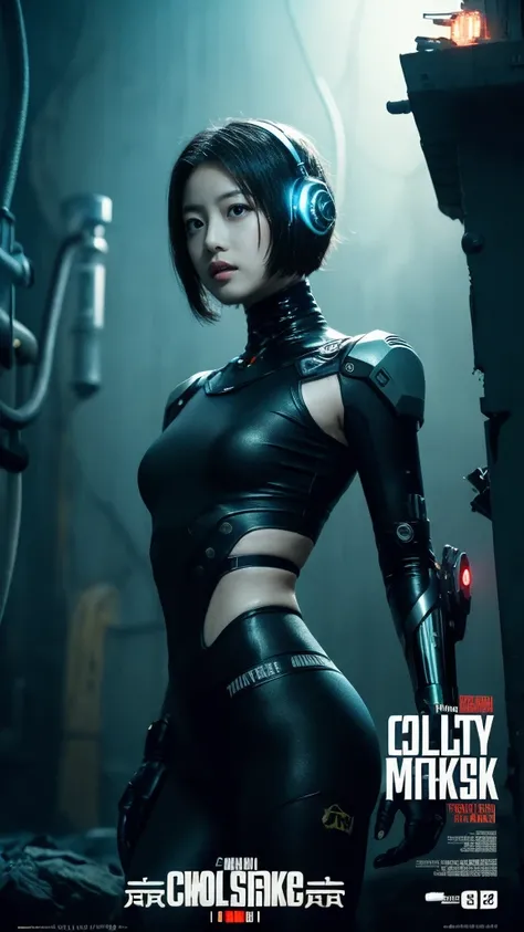 Analog Style, High resolution, (((masterpiece))), coal miner, woman, (sexy:0.9), dirty, cyber punk, Futuristic, Science fiction, Very detailed, short hair, Award-winning movie posters, (((Realistic)))、A little slender