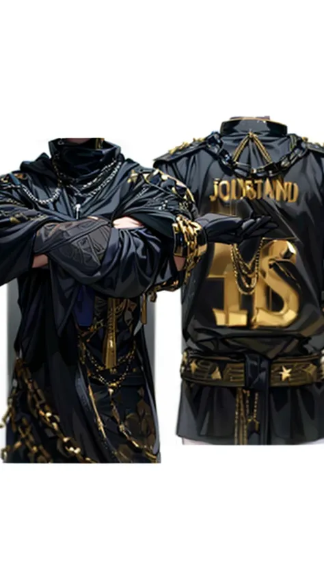 a close up of a jersey with a chain around it, black jersey, jordan, johnatan wayshak, roman, jonathan winterhart, mohamed chahin style, gold black, vantablack gi, egyptian, inspired by Božidar Jakac, oman, gilded black uniform, black and gold, dark ornate...