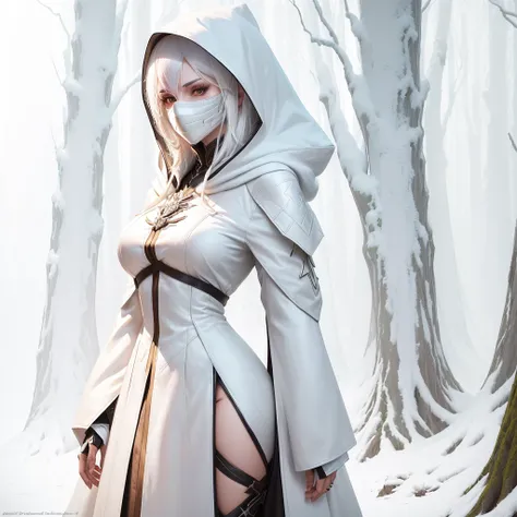 arafed woman with White hair and White hood and mask covering face in a forest, portrait of a female warlock, deviantart artstation cgscosiety, steven artgerm lau, artgerm julie bell beeple, alexandra fomina artstation, stanley artgerm lau, trendin on arts...