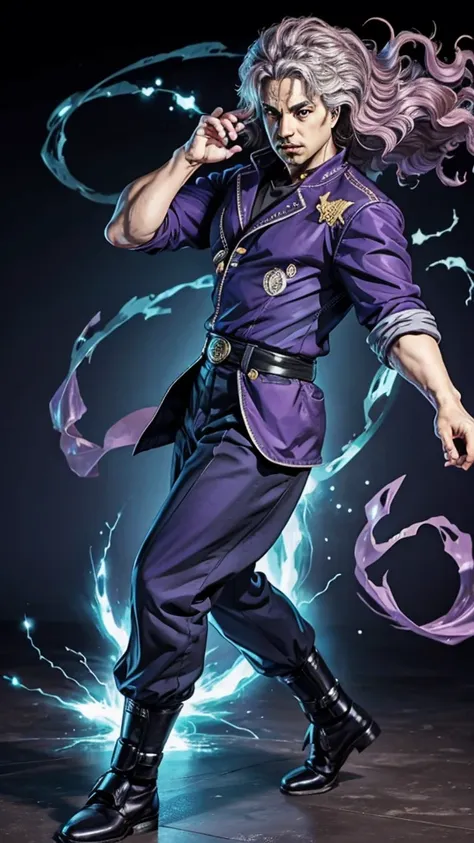 Manga Jojo style、Manga style illustration、Albert Einstein、Activate the Stand ability、Famous poses、Full Body、