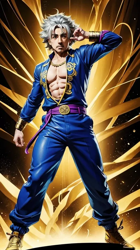 manga jojo style、manga style illustration、albert einstein、activate the stand ability and stand body、famous poses、full body、