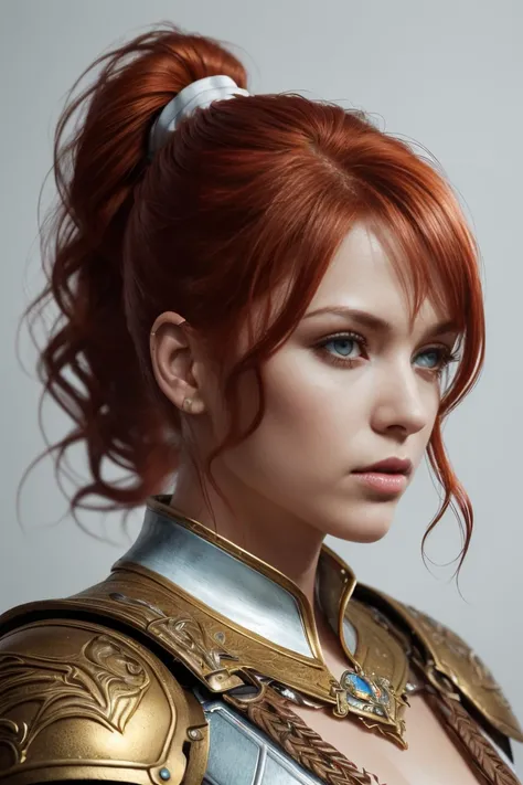 (8k, RAW photo, best quality, masterpiece:1.2), (realistic, photo-realistic:1.4), (extremely detailed CG unity 8k wallpaper), a full body (rogue:1.1) female wearing gold (leather armor:1.3), stiched worn out armor, (insanely detailed:1.5), gold and (white:...