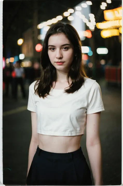 polaroid photo, night photo, photo of 24 y.o beautiful woman, pale skin, bokeh, motion blur, шырокие бедра, цецюлит