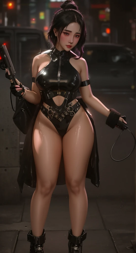 In a world filled with neon lights and pixelated shadows, Cropped shoulders, Bikini, Big thighs, oily skin, a tech-savvy peculiar digital detective stands out. Picture this scene: a digital painting showcasing a young detective with sleek gadgets and a sha...