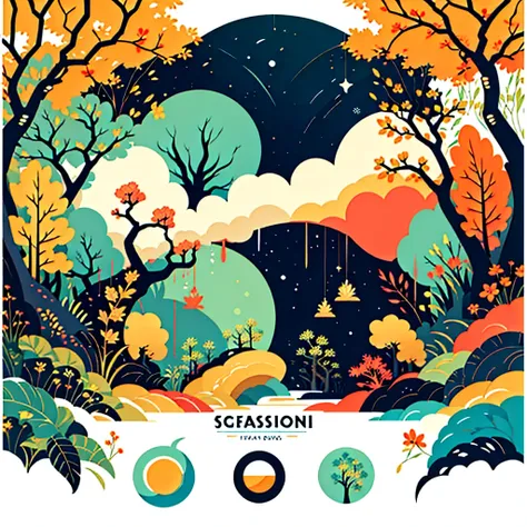 circular tree,four seasons,spring,summer,autumn,winter,leaves,roots,branches,trunk,ornate border,decorative,digital illustration,artwork,movement,time,swirling background,dark background,vibrant colors,natural,life cycle,growth,change,nature,life,peace,har...