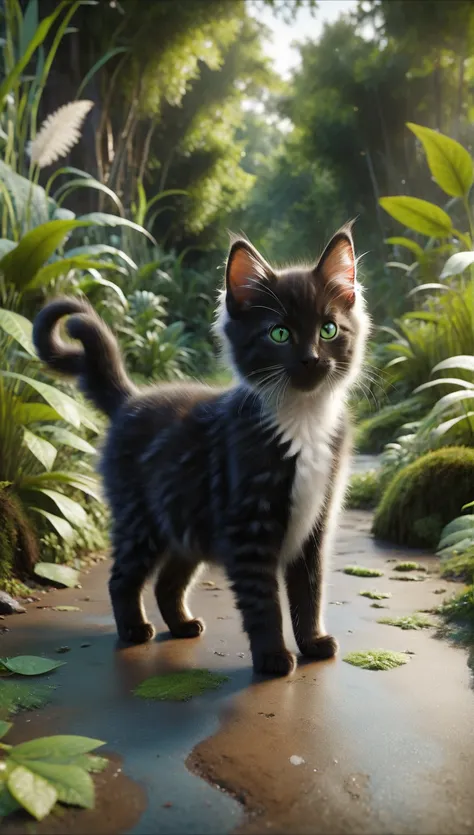 Whiskers a kitten (the orange tabby with bright green eyes)pushes through a thicket and spots the distinctive black and white fur of Midnight( the sleek black kitten with piercing yellow eyes) and Snowflake(the fluffy white kitten with blue eyes). His gree...